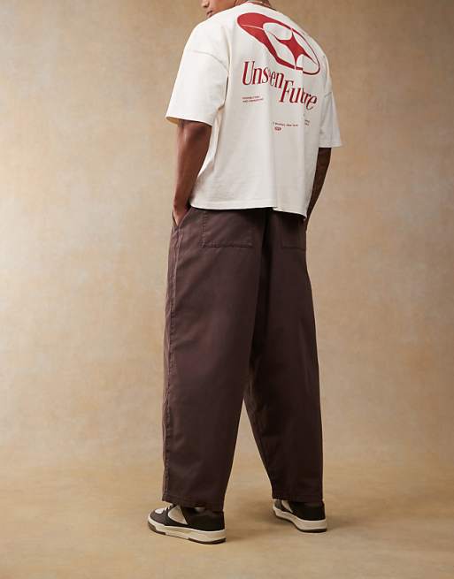 Asos Design Oversized Chino Pants With Elastic Waist In Brown
