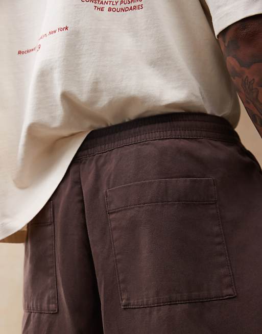 Asos Design Oversized Chino Pants With Elastic Waist In Brown