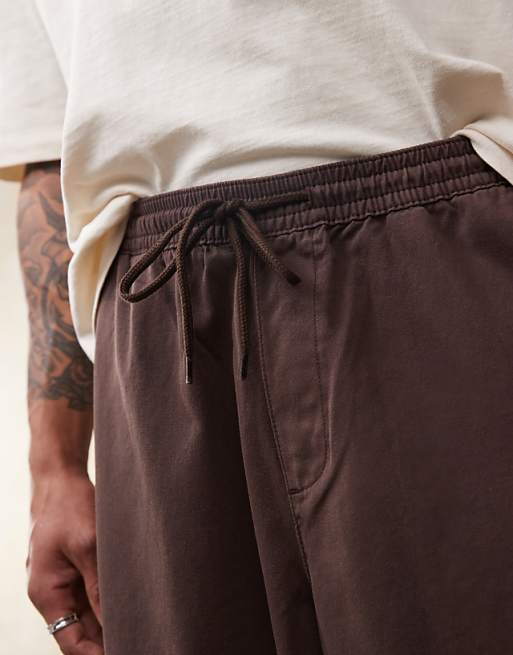 Asos Design Oversized Chino Pants With Elastic Waist In Brown