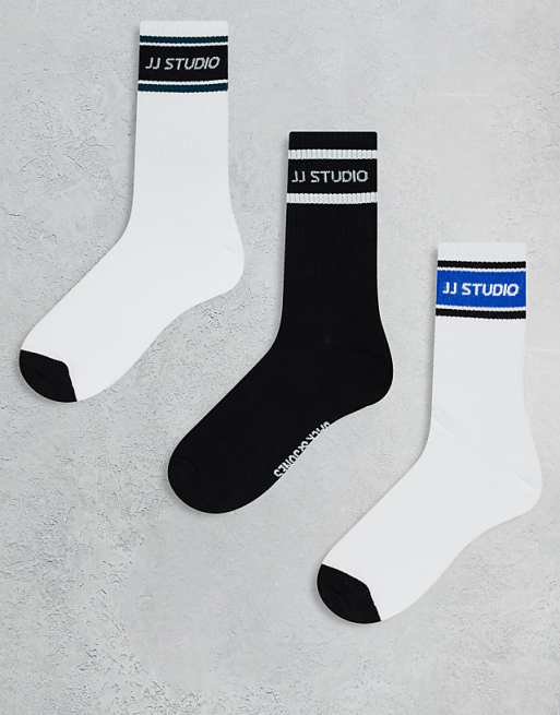 Men Jack & Jones 3 pack sports socks in black & white