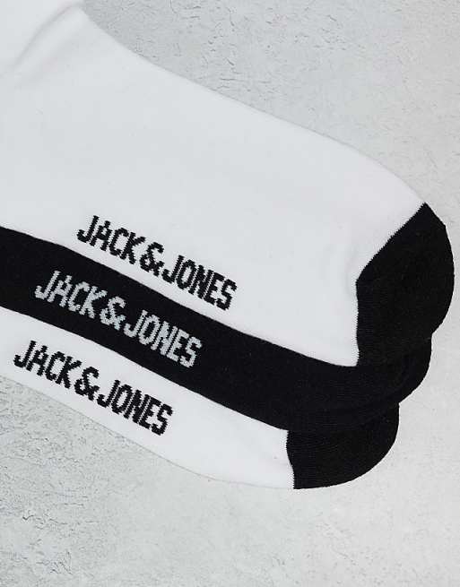 Men Jack & Jones 3 pack sports socks in black & white