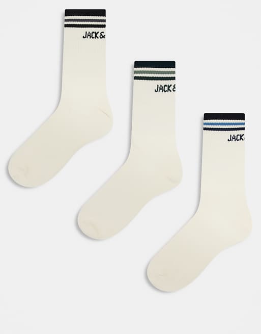 Men Jack & Jones 3 pack tennis socks with stripe in white