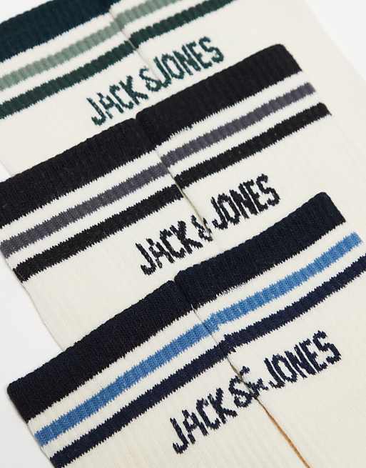 Men Jack & Jones 3 pack tennis socks with stripe in white