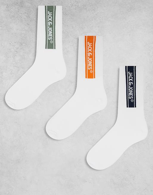 Men Jack & Jones 3 pack athletic socks with logo in white