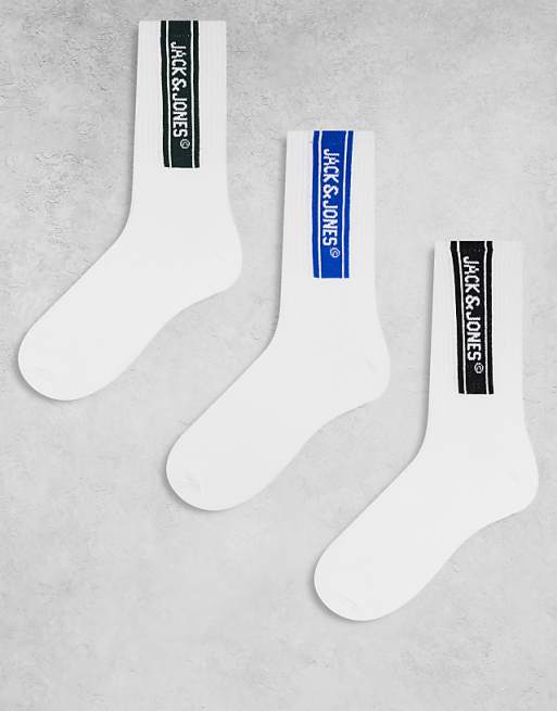 Men Jack & Jones 3 pack athletic socks with logo in white