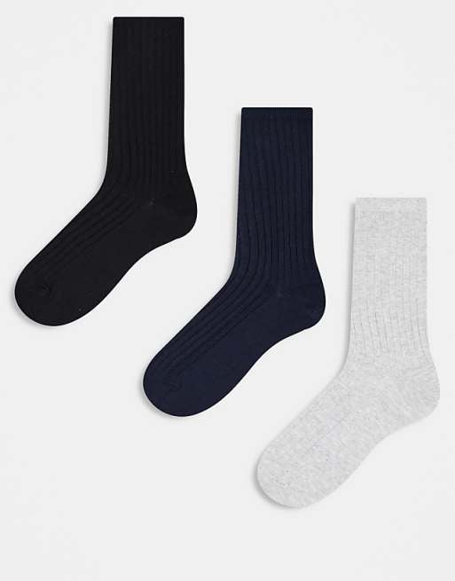 Men Weekday rib socks 3-pack in black white & navy