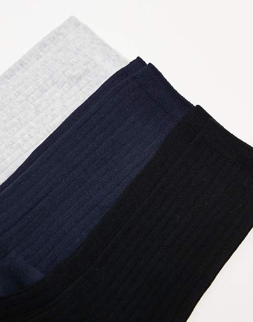 Men Weekday rib socks 3-pack in black white & navy