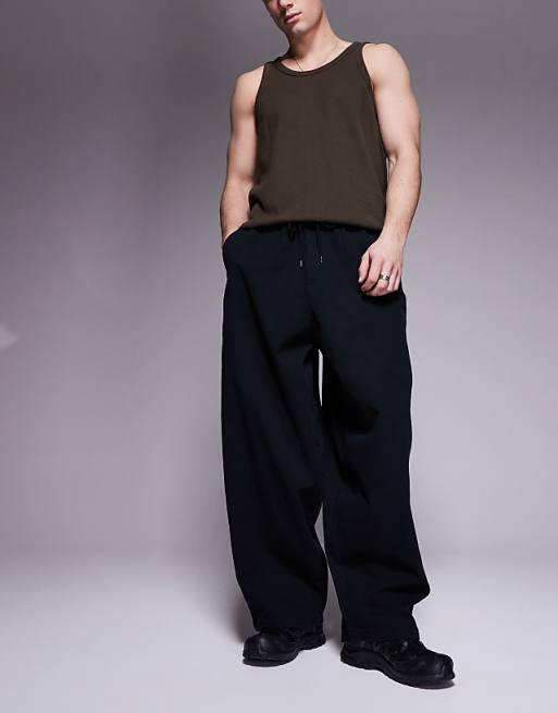 Asos Design Oversized Chino Pants With Elastic Waist In Black