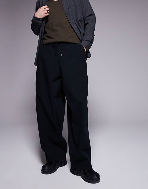 Asos Design Oversized Chino Pants With Elastic Waist In Black