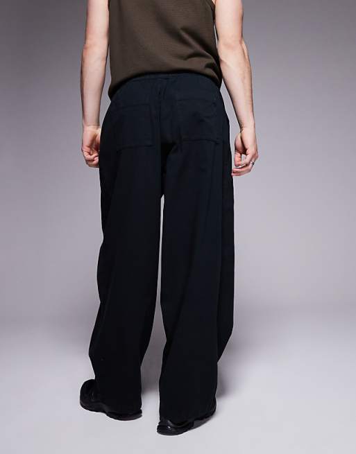 Asos Design Oversized Chino Pants With Elastic Waist In Black
