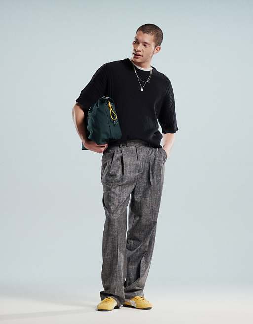 Asos Design Relaxed Knitted Sweaters With Rib Panel In Black