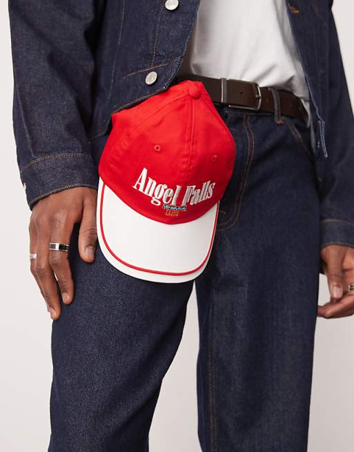 Asos Design Baseball Cap With Graphic In Red And White