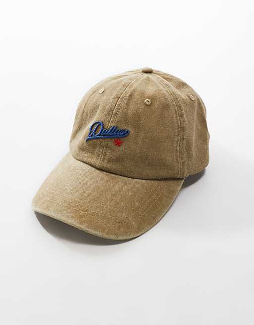 Asos Design Baseball Cap With Embroidery In Khaki