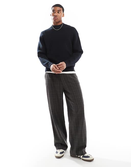 Pull&bear Fisherman Knit Sweater In Black