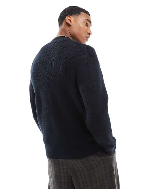 Pull&bear Fisherman Knit Sweater In Black