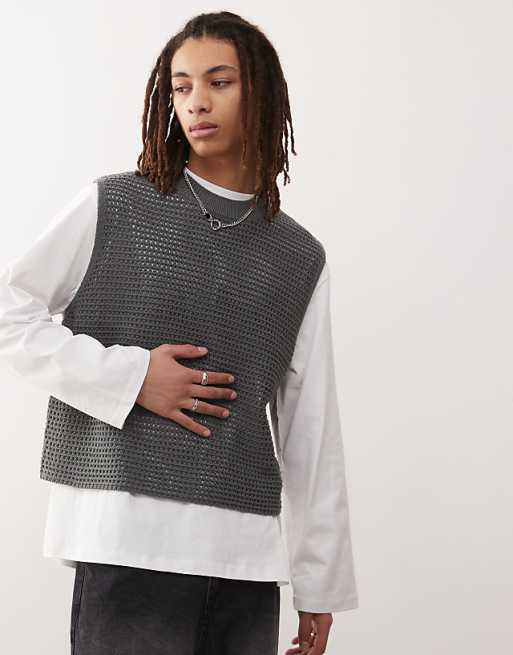 Sweaters Collusion Knitted Oversized Vest In Gray