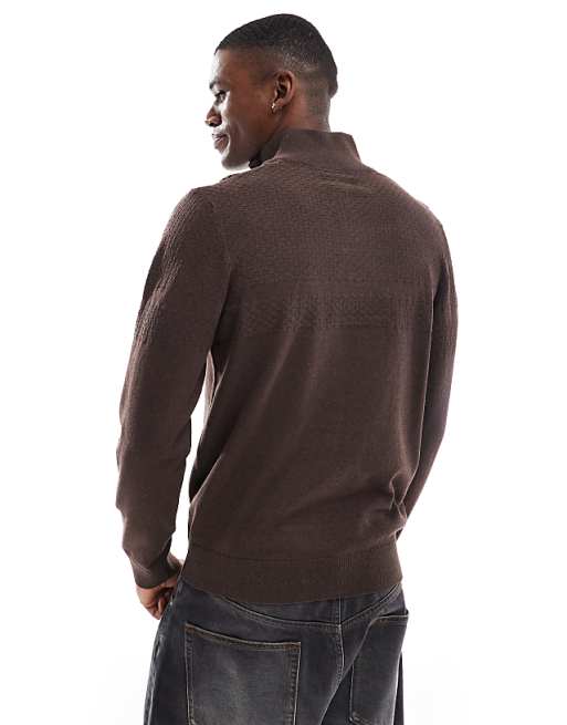 Threadbare 1/4 Zip Sweater In Chocolate Brown