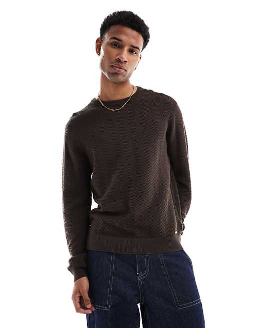 Threadbare Crew Neck Knitted Sweater In Chcolate Brown