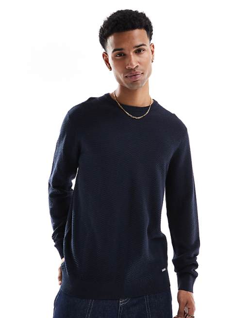 Threadbare Crew Neck Knit Sweater In Navy