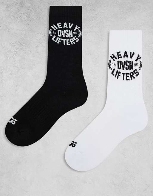 Men 4505 training graphic crew socks 2 pack in black and white