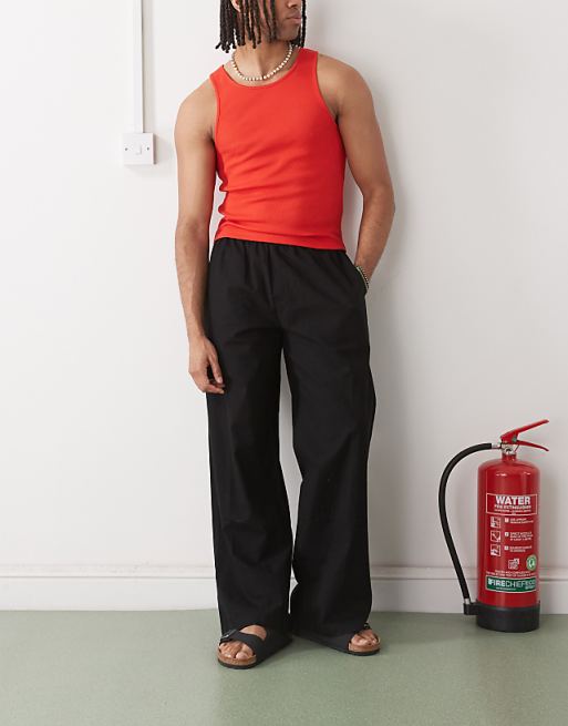 Chino Collusion Relaxed Woven Pants With Linen In Black