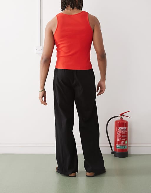 Chino Collusion Relaxed Woven Pants With Linen In Black