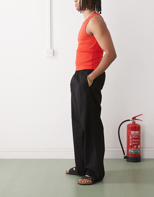 Chino Collusion Relaxed Woven Pants With Linen In Black
