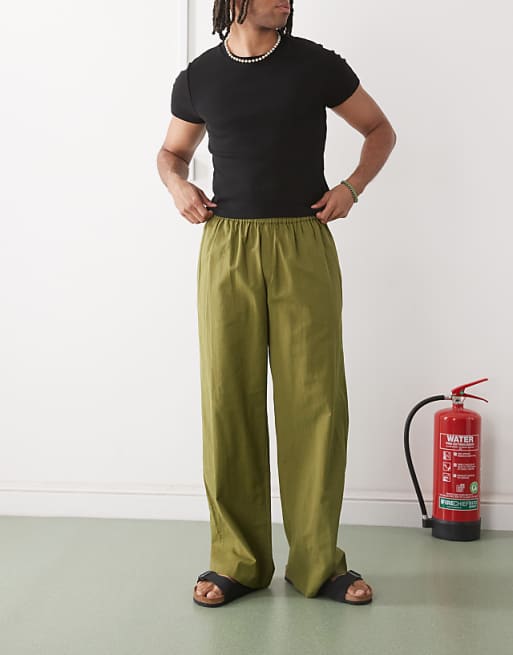 Chino Collusion Relaxed Woven Pant With Linen In Khaki