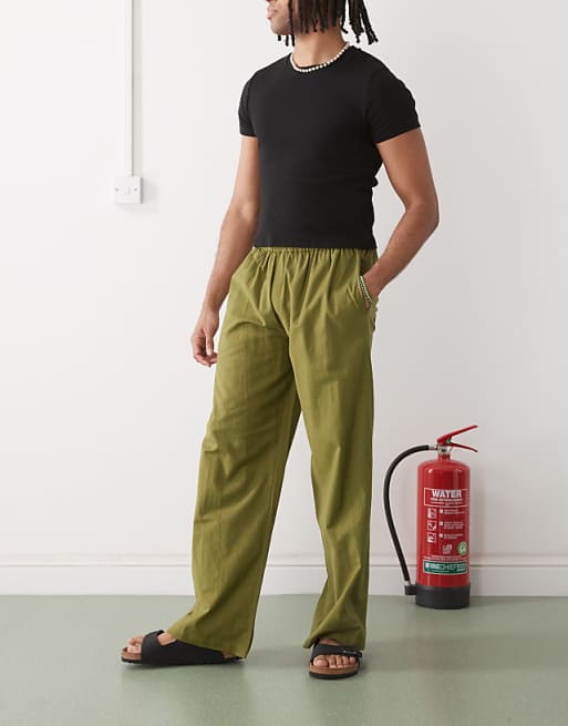 Chino Collusion Relaxed Woven Pant With Linen In Khaki