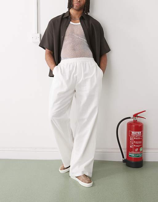 Chino Collusion Relaxed Woven Pant With Linen In White