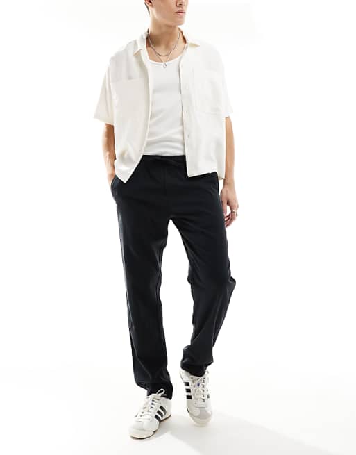 Chino Jj Rebel Drawstring Linen Mix Pants In Black