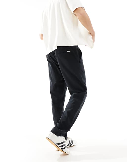 Chino Jj Rebel Drawstring Linen Mix Pants In Black