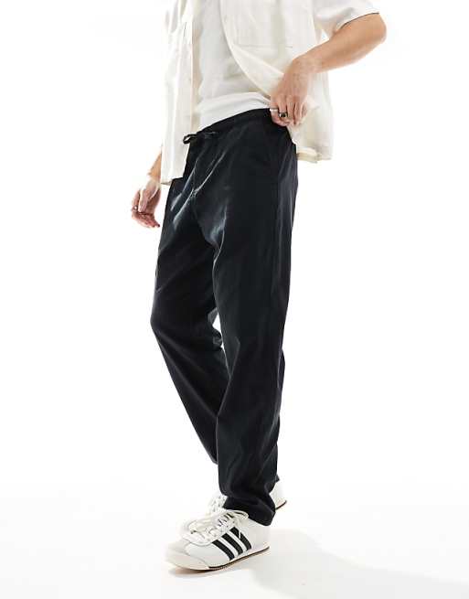 Chino Jj Rebel Drawstring Linen Mix Pants In Black