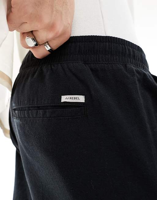 Chino Jj Rebel Drawstring Linen Mix Pants In Black