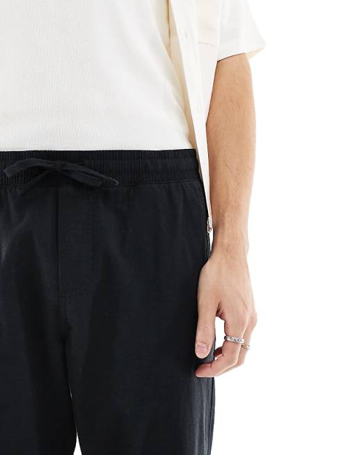 Chino Jj Rebel Drawstring Linen Mix Pants In Black