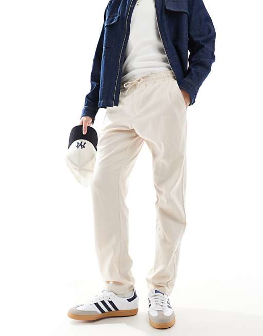 Chino Jj Rebel Drawstring Linen Mix Pants In Beige
