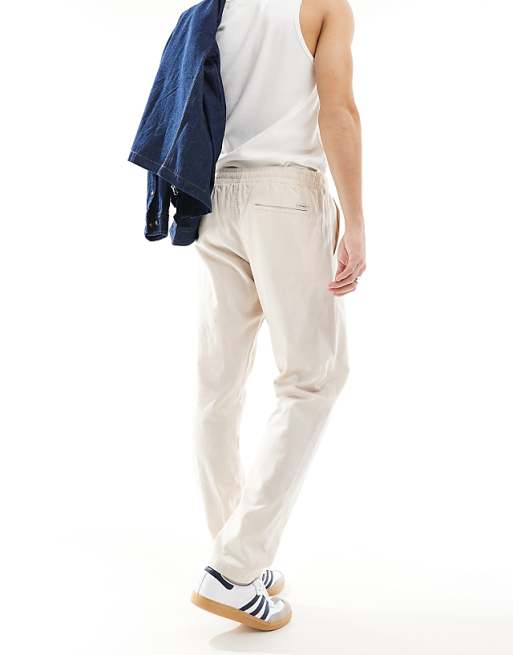 Chino Jj Rebel Drawstring Linen Mix Pants In Beige
