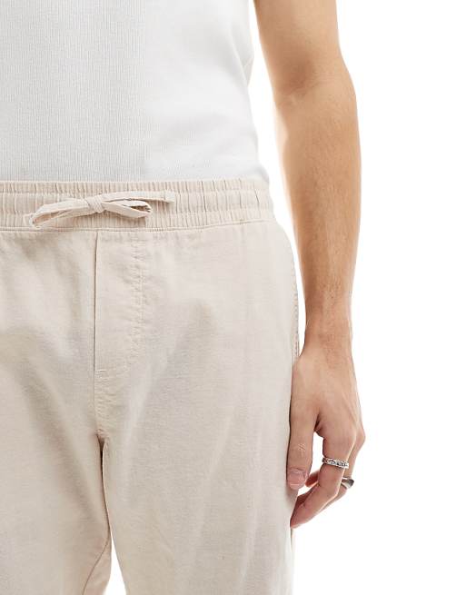 Chino Jj Rebel Drawstring Linen Mix Pants In Beige