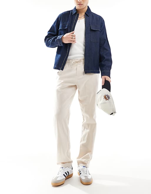 Chino Jj Rebel Drawstring Linen Mix Pants In Beige