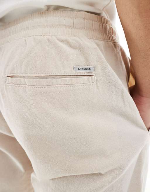 Chino Jj Rebel Drawstring Linen Mix Pants In Beige