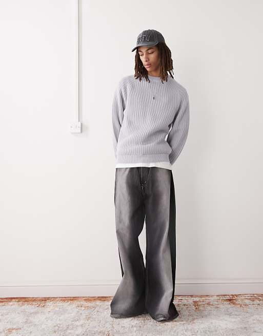Collusion Knit Crew Neck Sweater In Light Gray