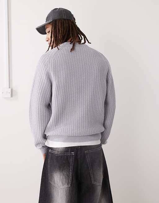 Collusion Knit Crew Neck Sweater In Light Gray