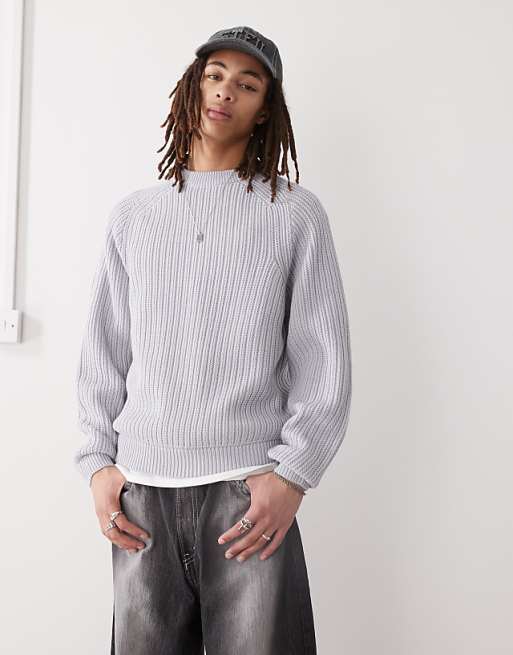 Collusion Knit Crew Neck Sweater In Light Gray
