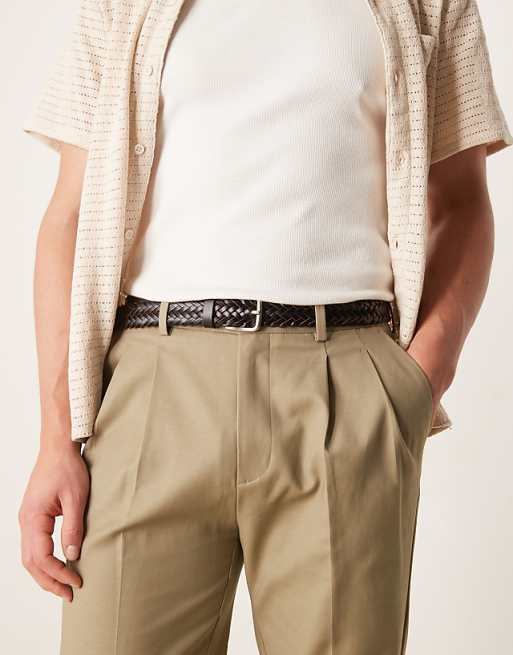 Asos Design Woven Belt In Black Bonded Leather