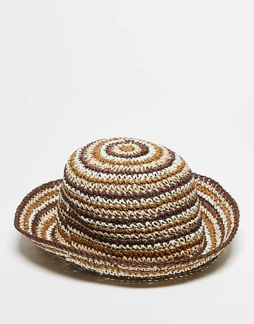 Reclaimed Vintage Crochet Bucket Hat In Brown And Cream