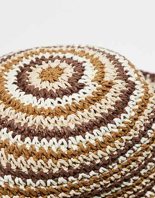 Reclaimed Vintage Crochet Bucket Hat In Brown And Cream