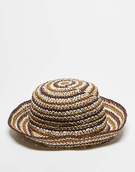 Reclaimed Vintage Crochet Bucket Hat In Brown And Cream