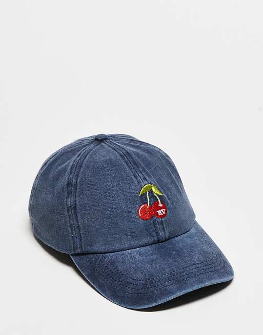 Reclaimed Vintage Cap With Cherry Logo In Washed Navy