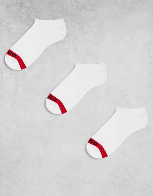Men HUGO Red 3 pack tape logo plush no show socks in white