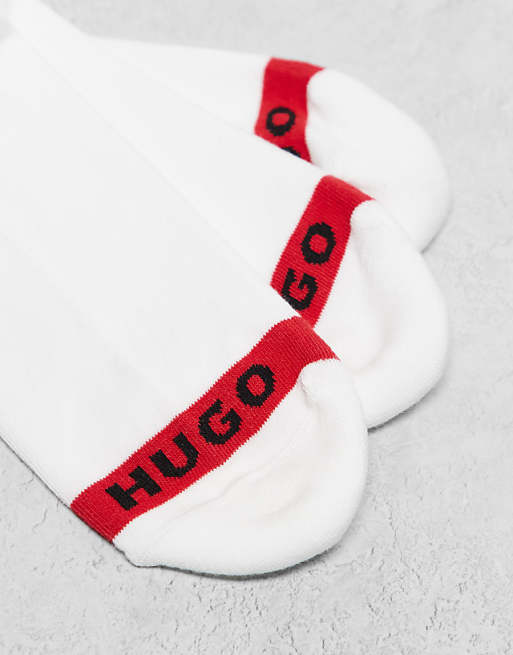 Men HUGO Red 3 pack tape logo plush no show socks in white